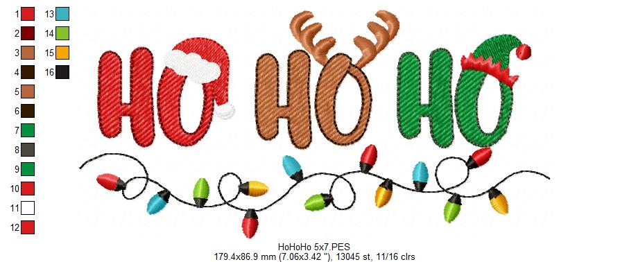 Holiday Lights Ho Ho Ho – Fill Stitch – Machine Embroidery Design