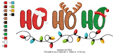 Holiday Lights Ho Ho Ho – Fill Stitch – Machine Embroidery Design