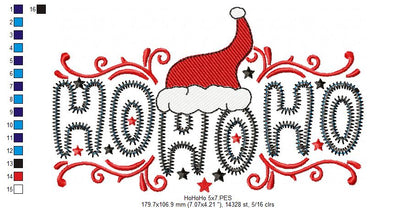 Santa Swirl Ho Ho Ho – zigzag applique – Machine Embroidery Design