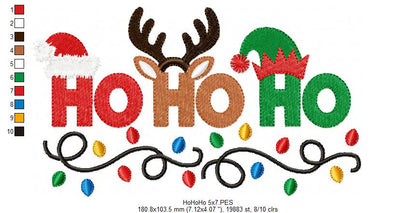 Ho Ho Ho Reindeer Elf Lights – Fill Stitch – Machine Embroidery Design