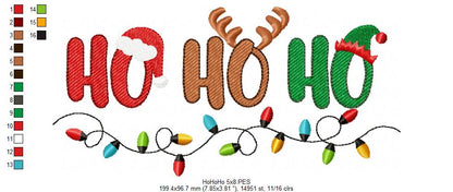 Holiday Lights Ho Ho Ho – Fill Stitch – Machine Embroidery Design