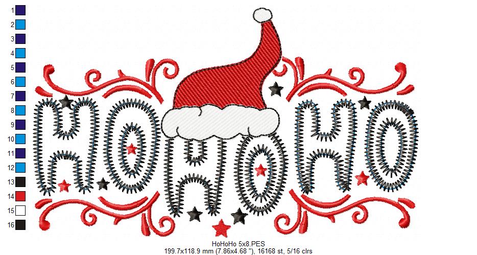Santa Swirl Ho Ho Ho – zigzag applique – Machine Embroidery Design