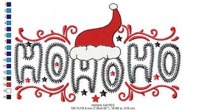 Santa Swirl Ho Ho Ho – zigzag applique – Machine Embroidery Design