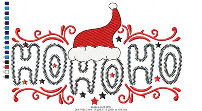 Santa Swirl Ho Ho Ho – zigzag applique – Machine Embroidery Design