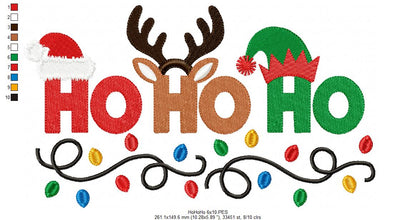 Ho Ho Ho Reindeer Elf Lights – Fill Stitch – Machine Embroidery Design