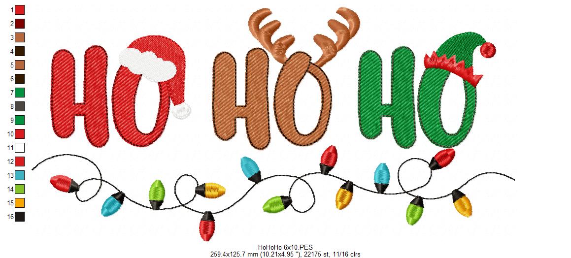 Holiday Lights Ho Ho Ho – Fill Stitch – Machine Embroidery Design