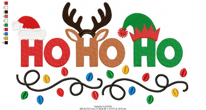 Ho Ho Ho Reindeer Elf Lights – Fill Stitch – Machine Embroidery Design