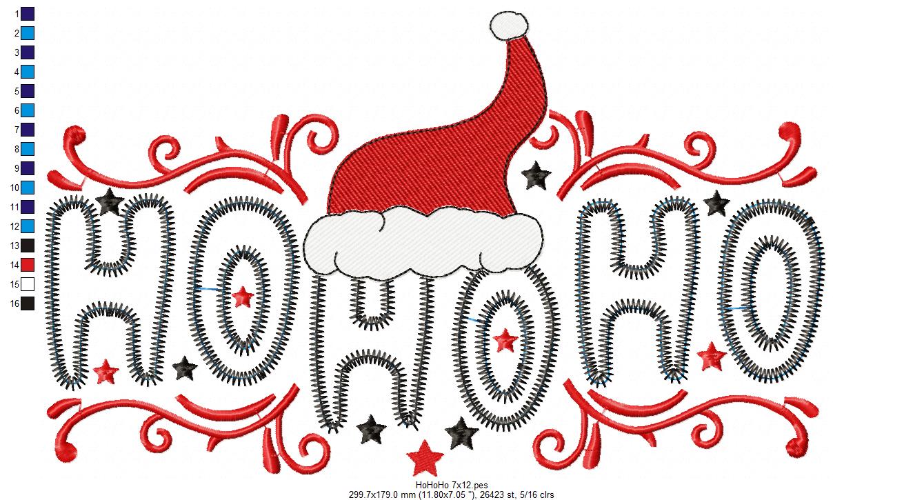 Santa Swirl Ho Ho Ho – zigzag applique – Machine Embroidery Design