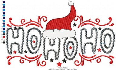 Santa Swirl Ho Ho Ho – zigzag applique – Machine Embroidery Design