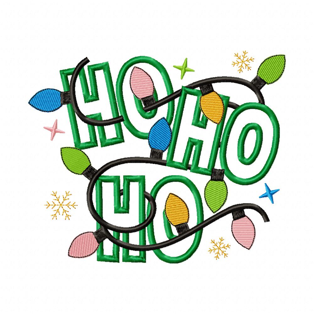 Christmas Lights Ho Ho Ho - Applique - Machine Embroidery Design