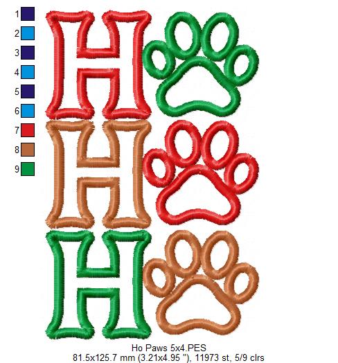 Ho Ho Ho Paws Christmas – Applique – Machine Embroidery Design