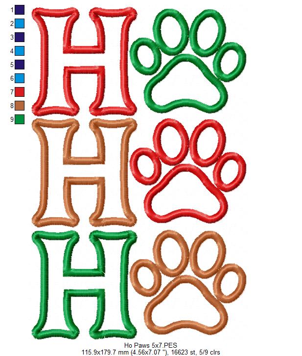 Ho Ho Ho Paws Christmas – Applique – Machine Embroidery Design