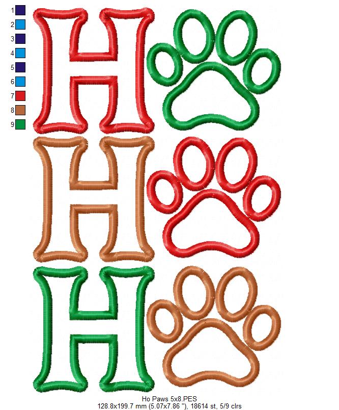 Ho Ho Ho Paws Christmas – Applique – Machine Embroidery Design