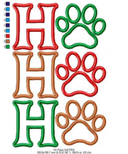 Ho Ho Ho Paws Christmas – Applique – Machine Embroidery Design