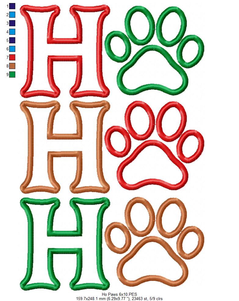 Ho Ho Ho Paws Christmas – Applique – Machine Embroidery Design