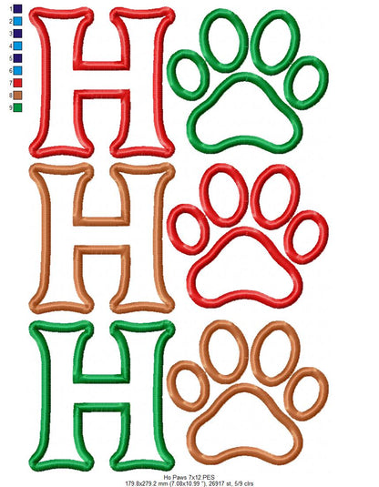 Ho Ho Ho Paws Christmas – Applique – Machine Embroidery Design