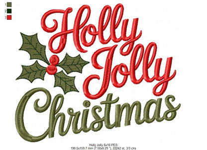 Holly Jolly Sparkle – Satin Stitch – Machine Embroidery Design