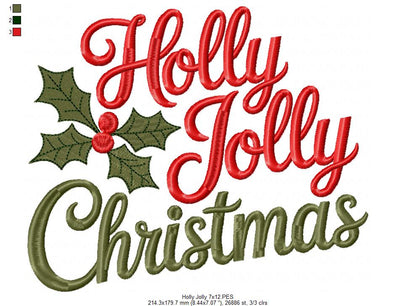 Holly Jolly Sparkle – Satin Stitch – Machine Embroidery Design
