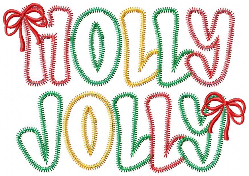 Cozy Christmas Holly Jolly Applique – zigzag applique – Machine Embroidery Design