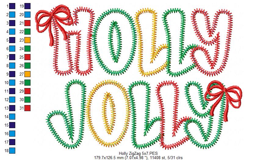 Cozy Christmas Holly Jolly Applique – zigzag applique – Machine Embroidery Design