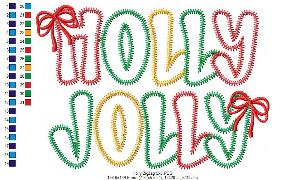 Cozy Christmas Holly Jolly Applique – zigzag applique – Machine Embroidery Design