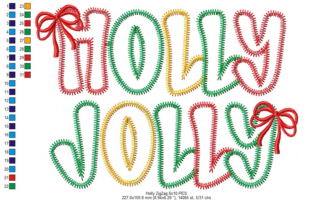 Cozy Christmas Holly Jolly Applique – zigzag applique – Machine Embroidery Design