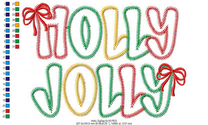 Cozy Christmas Holly Jolly Applique – zigzag applique – Machine Embroidery Design