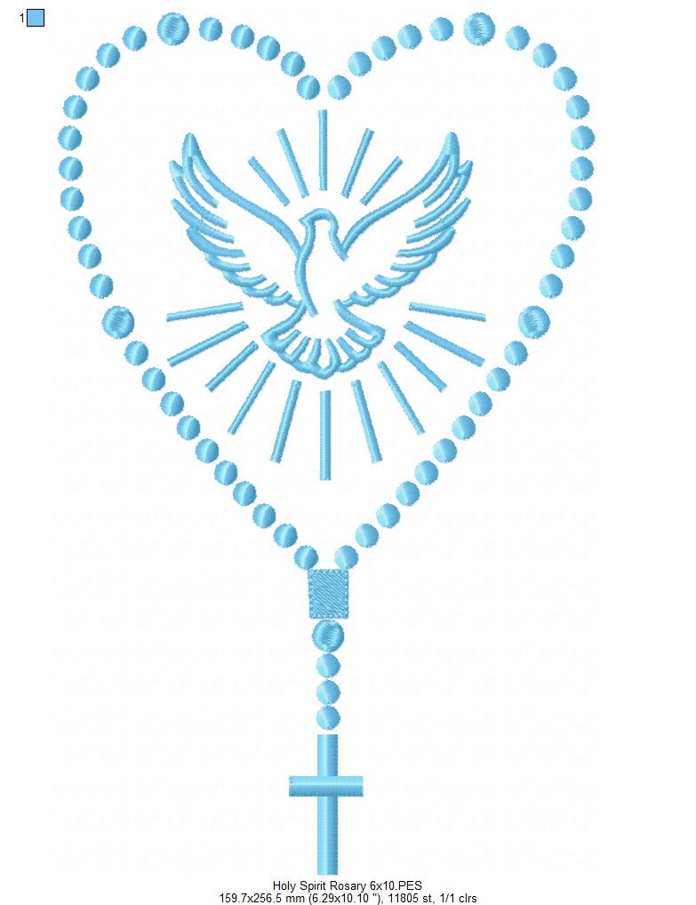 Holy Spirit Rosary Heart – Satin Stitch – Machine Embroidery Design