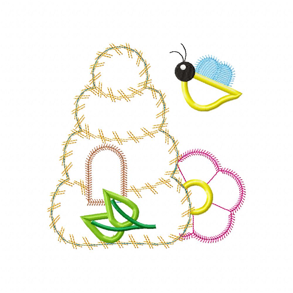 Bee House  - Applique - Machine Embroidery Design