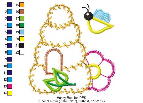 Bee House  - Applique - Machine Embroidery Design
