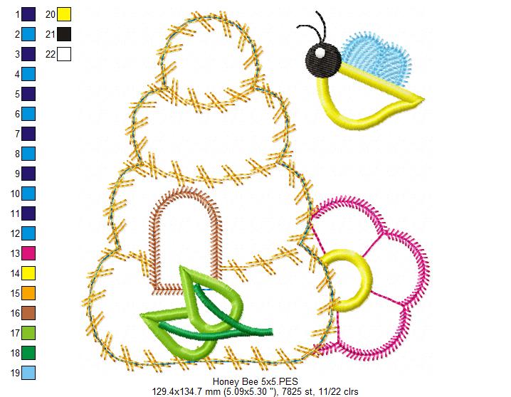 Bee House  - Applique - Machine Embroidery Design