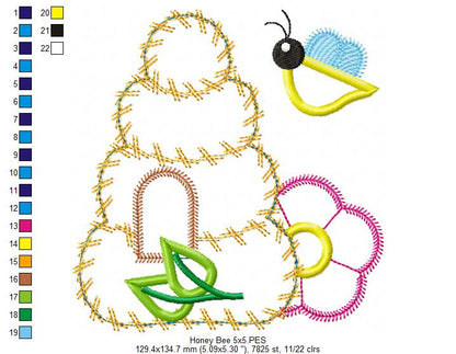 Bee House  - Applique - Machine Embroidery Design