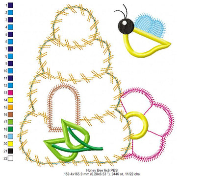 Bee House  - Applique - Machine Embroidery Design