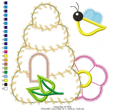 Bee House  - Applique - Machine Embroidery Design