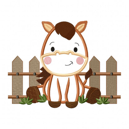 Horse Boy and Fence - Applique - Machine Embroidery Design