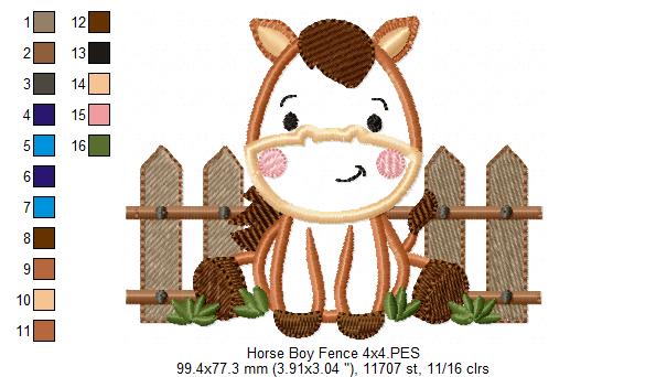 Horse Boy and Fence - Applique - Machine Embroidery Design