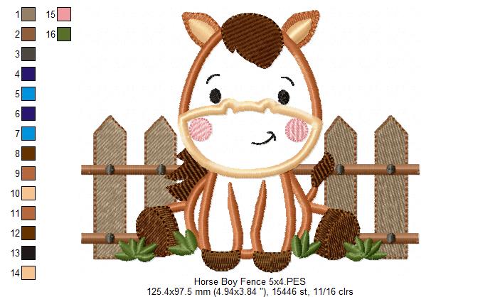 Horse Boy and Fence - Applique - Machine Embroidery Design