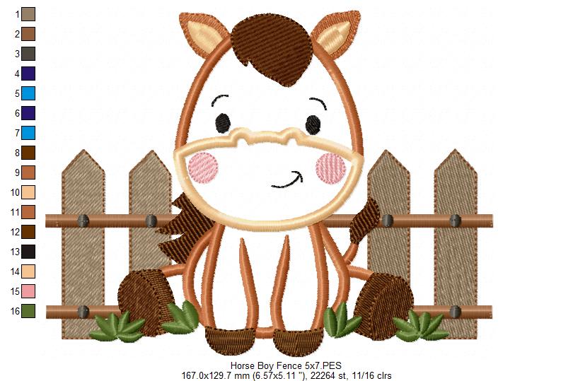 Horse Boy and Fence - Applique - Machine Embroidery Design
