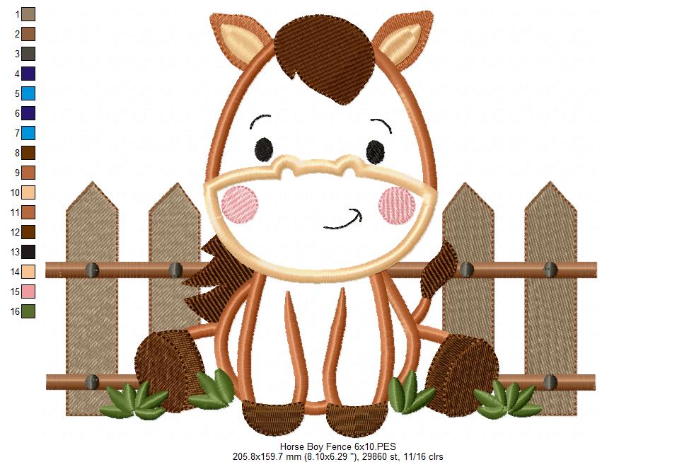 Horse Boy and Fence - Applique - Machine Embroidery Design