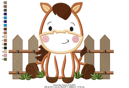 Horse Boy and Fence - Applique - Machine Embroidery Design