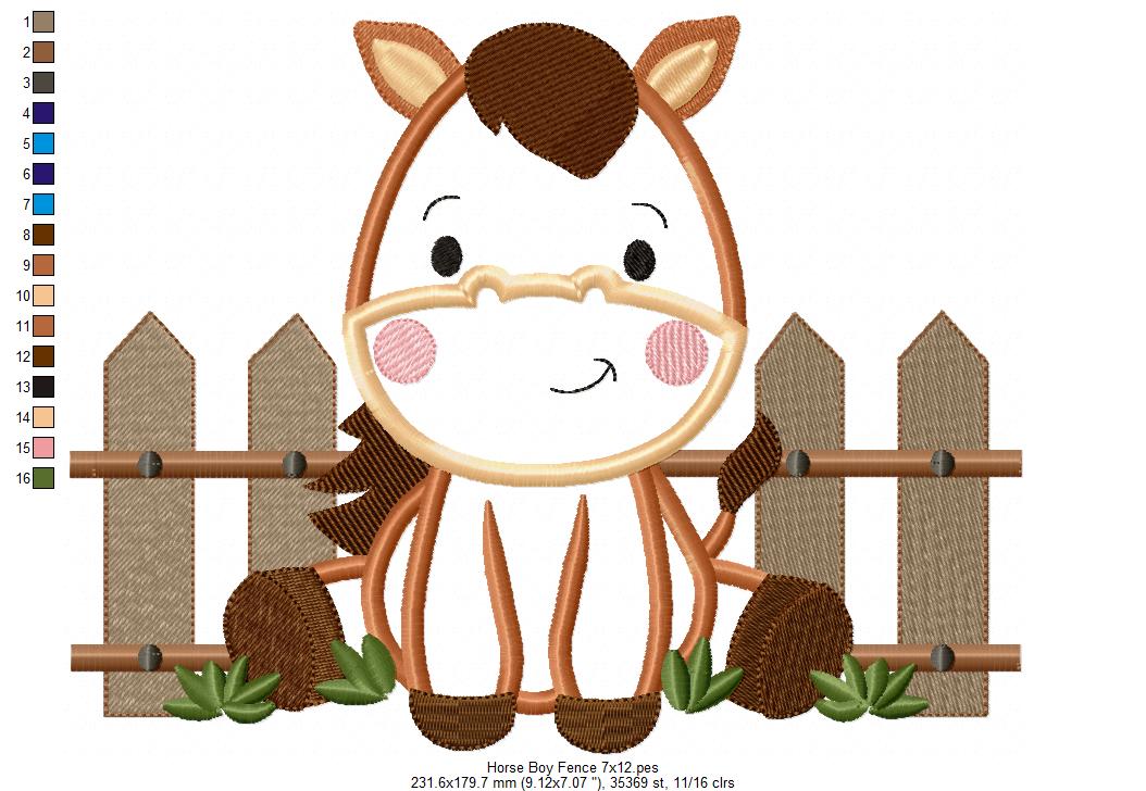 Horse Boy and Fence - Applique - Machine Embroidery Design