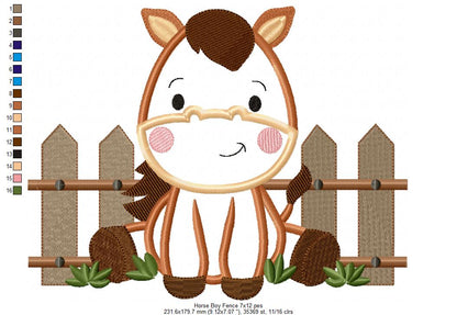 Horse Boy and Fence - Applique - Machine Embroidery Design
