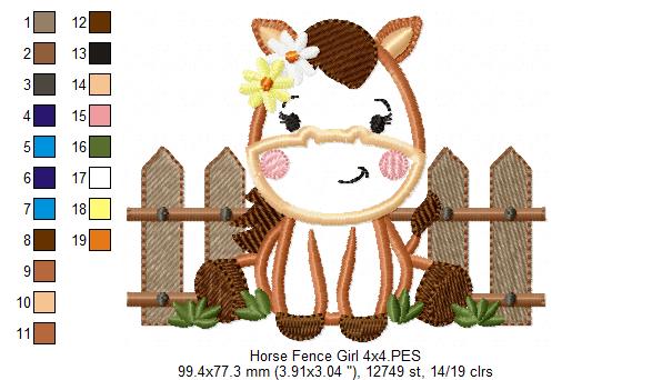 Horse Girl and Fence - Applique - Machine Embroidery Design