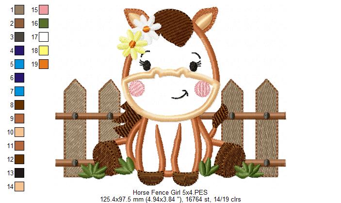 Horse Girl and Fence - Applique - Machine Embroidery Design