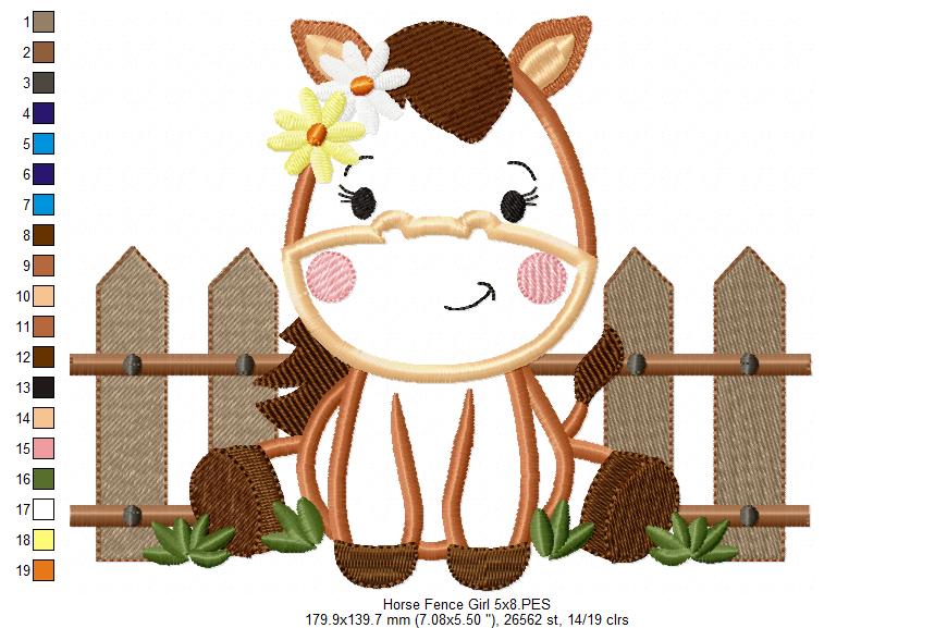 Horse Girl and Fence - Applique - Machine Embroidery Design