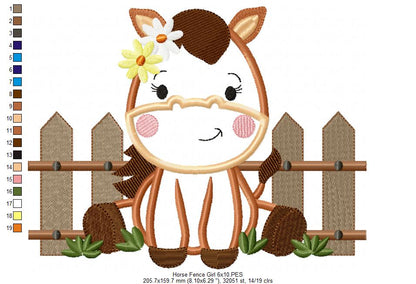 Horse Girl and Fence - Applique - Machine Embroidery Design