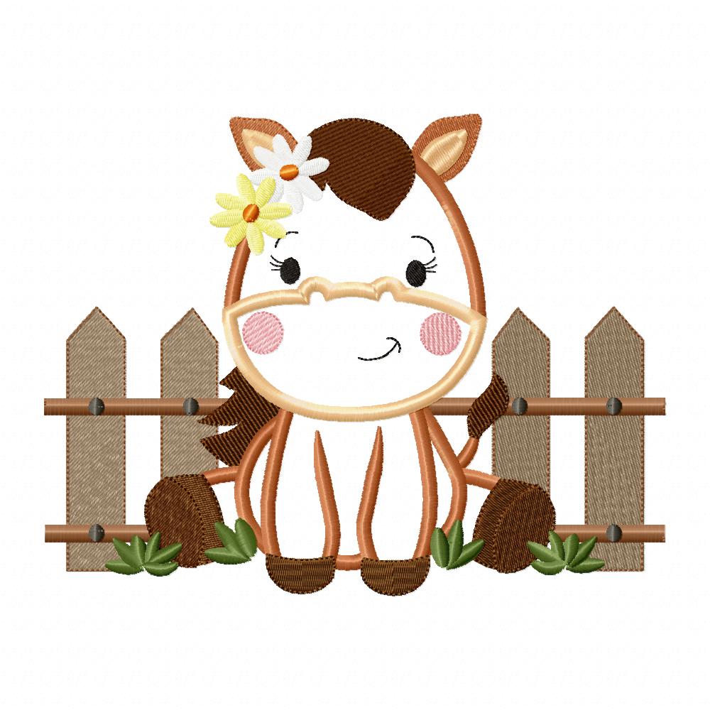 Horse Girl and Fence - Applique - Machine Embroidery Design