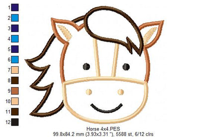 Cute Horse Faces Collection – Applique – Machine Embroidery Design