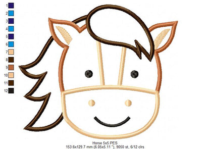 Cute Horse Faces Collection – Applique – Machine Embroidery Design