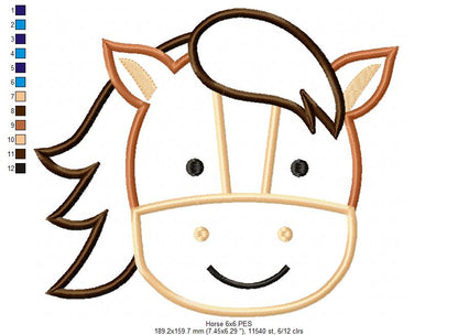 Cute Horse Faces Collection – Applique – Machine Embroidery Design